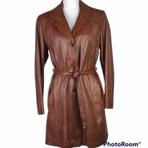 Saranac Custom Tailored Leathers Vintage Brown Leather Trench Coat M